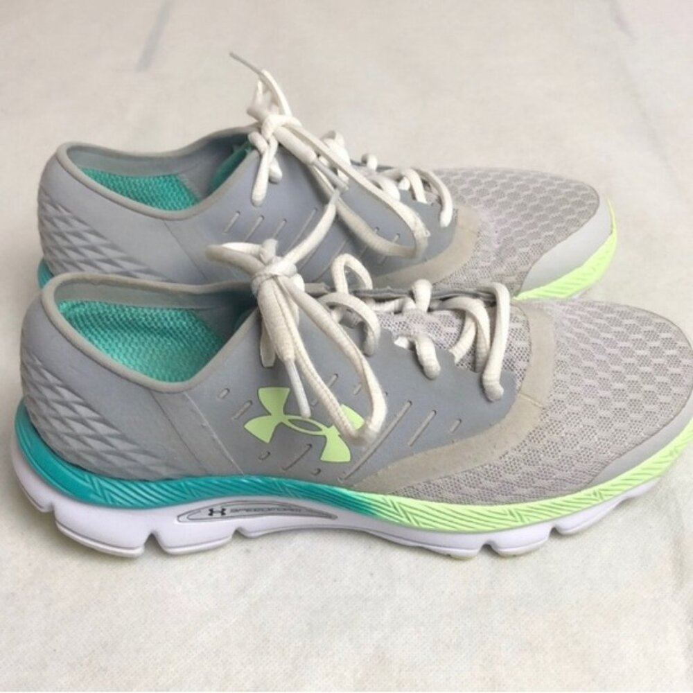 Under Armour Women US Size 6 Speed Form Gray Teal Lime Athletic Running Sneakers